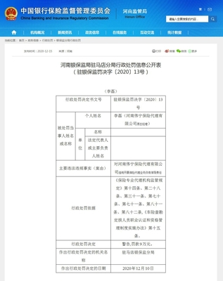 河南偉寧保險(xiǎn)代理違規(guī)展業(yè)受重罰，行業(yè)合規(guī)警鐘長鳴